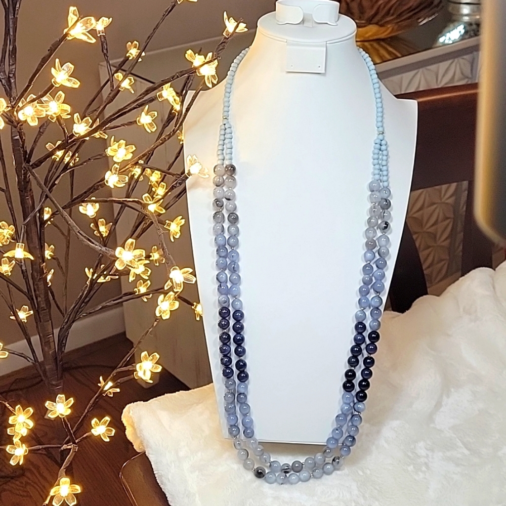 Chico's NWOT Long Beaded Blue Double Strand Necklace